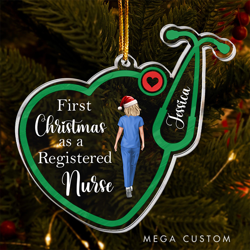 Personalized First Christmas as a Registered Nurse Christmas Ornament Custom Name Acrylic Ornament Christmas Gift for Nurse