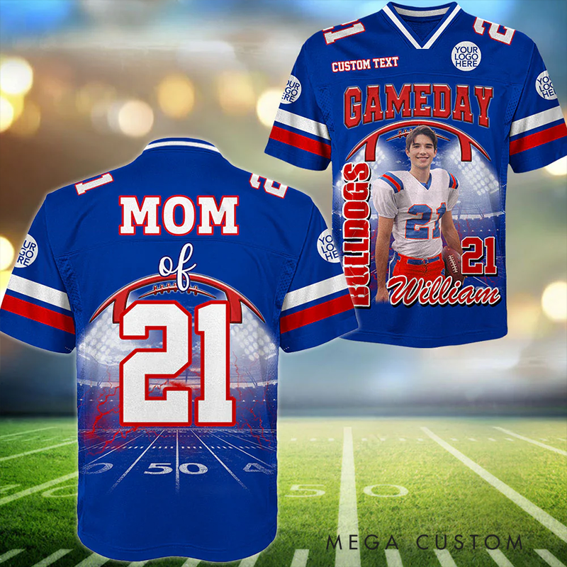Personalized American Football Gameday Jersey with Custom Photo, Name, and Number Design