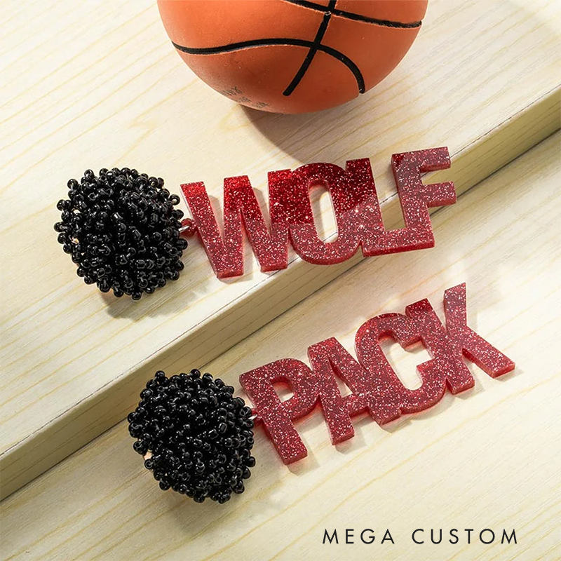 Personalized Glitter Game Day Earrings with Custom Text and Beaded Accent Design