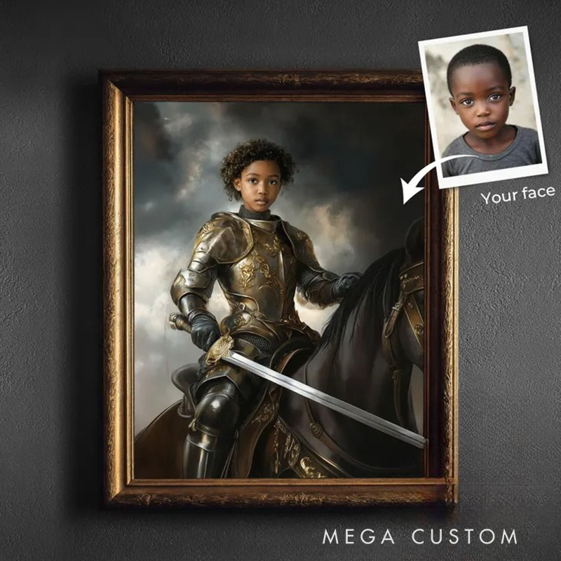 Personalized Royal Knight Portrait for Kids from Photo Fantasy Prince Art Noble Child Wall Art Gift Medieval Gifts