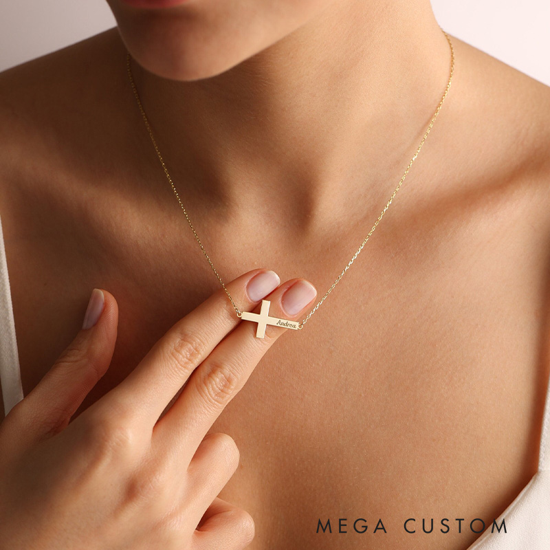 Personalized Cross Necklace with Engraved Name and Date Dainty Jewelry Anniversary Baptism Gift for Christian Women Christian Gifts for Christening