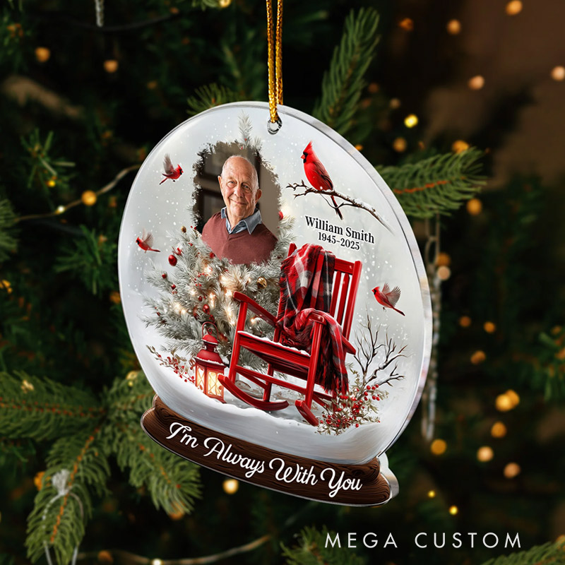 Personalized Acrylic Photo Ornament Christmas In Heaven Cardinal Rocking Chair Christmas Ornament Sympathy Gifts 