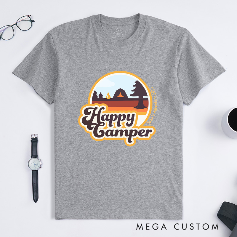 Personalized Happy Camper T-Shirt Hiking Camping Adventure T-Shirt for Nature Travelers Outdoors Lover Gift