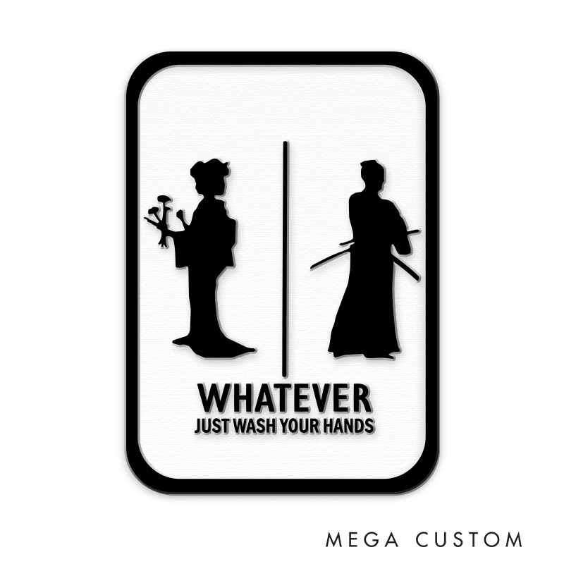 Personalized Japanese Geisha and Samurai 3D Printed Bathroom Sign Funny Acrylic Room Sign for Movie Lovers