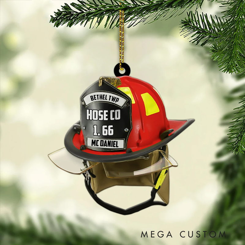 Personalized Firefighter Helmet Christmas Acrylic Ornament Gift for Firefighters