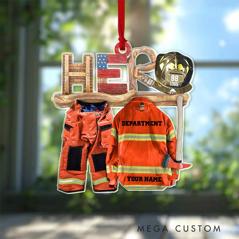 Personalized Firefighter Hero Christmas Acrylic Ornament Gift for Firefighters