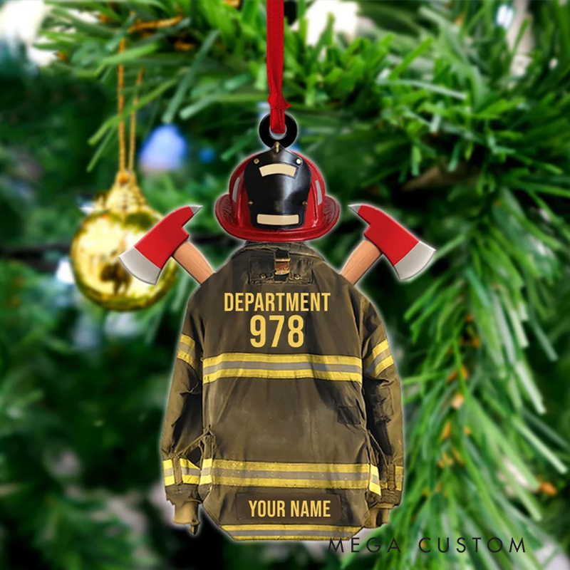 Personalized Firefighter Jacket and Helmet Christmas Acrylic Ornament Gift for Firefighters