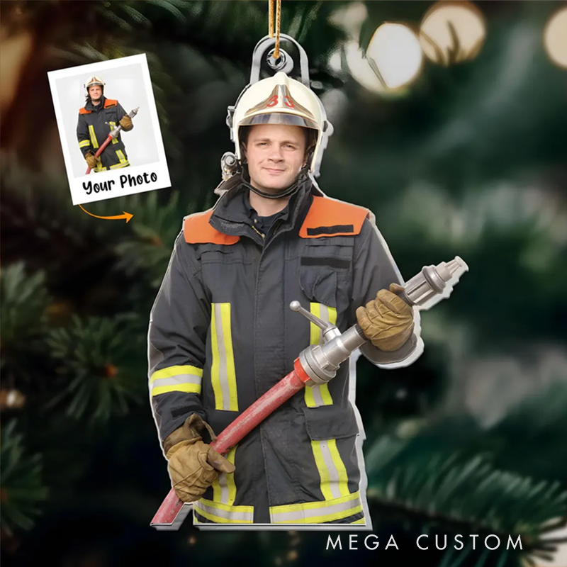 Personalized Photo Firefighter Christmas Acrylic Ornament Gift for Firefighters