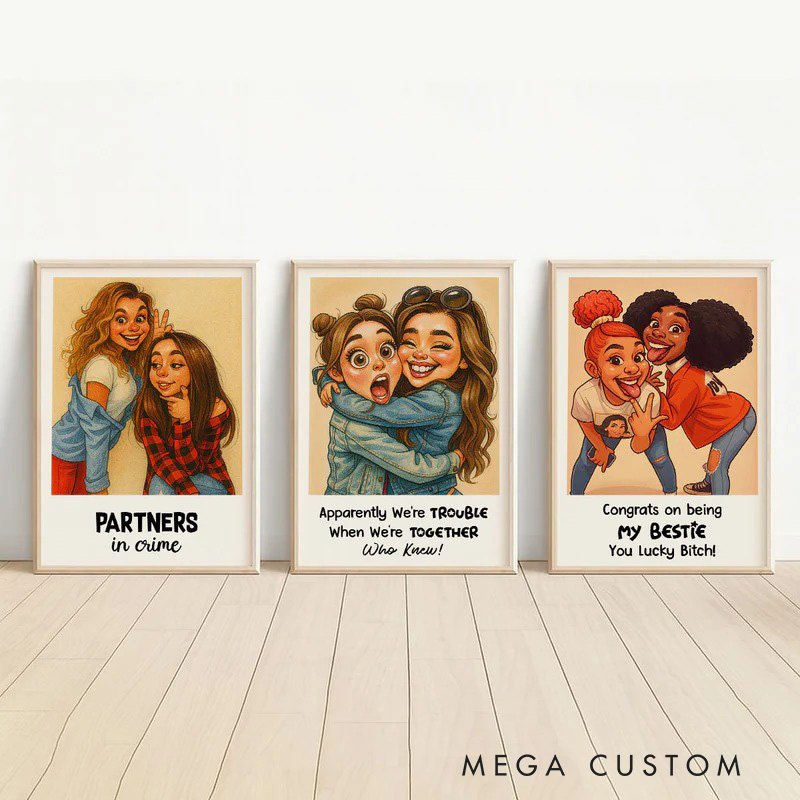 Personalized Caricature Friends Portrait Wall Art For Bestie Partner Poster Without Frame Custom Art Lover Gift Custom Portrait