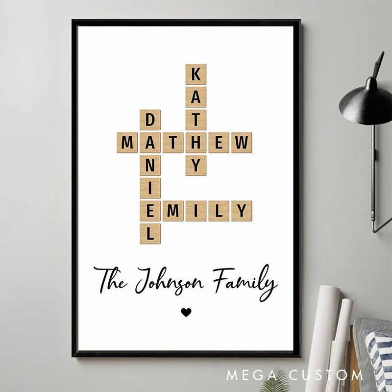 Personalized Family Crossword Art Puzzle Wall Art Poster Without Frame Custom Home Decor Art Lover Gift