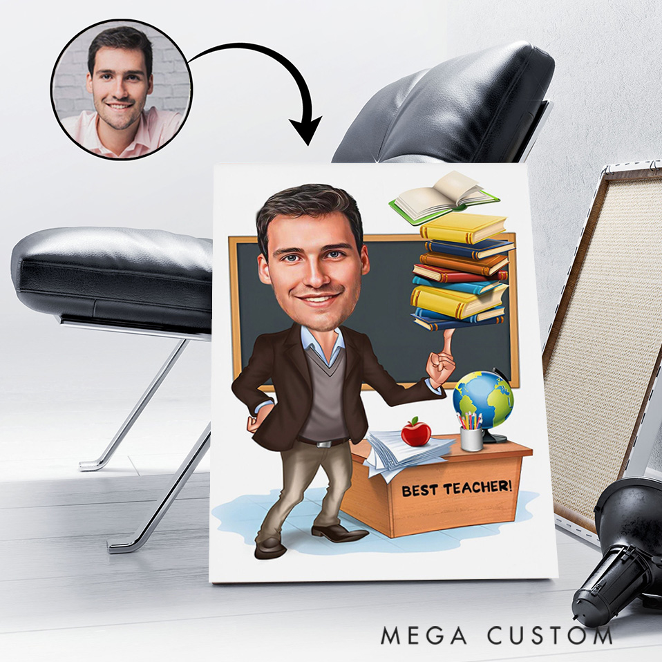 Personalized Teacher Portrait Poster Print Gift Teacher Book Design Home Classroom Wall Art Unique Gift for Teachers