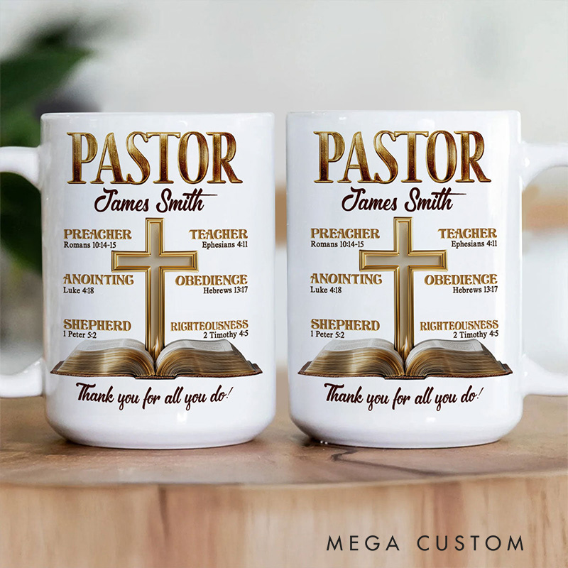 Personalized My Preacher Teacher & Shepherd 11oz 15oz Ceramic Mug with Name Religious Gift Christian Gift Pastor Gift