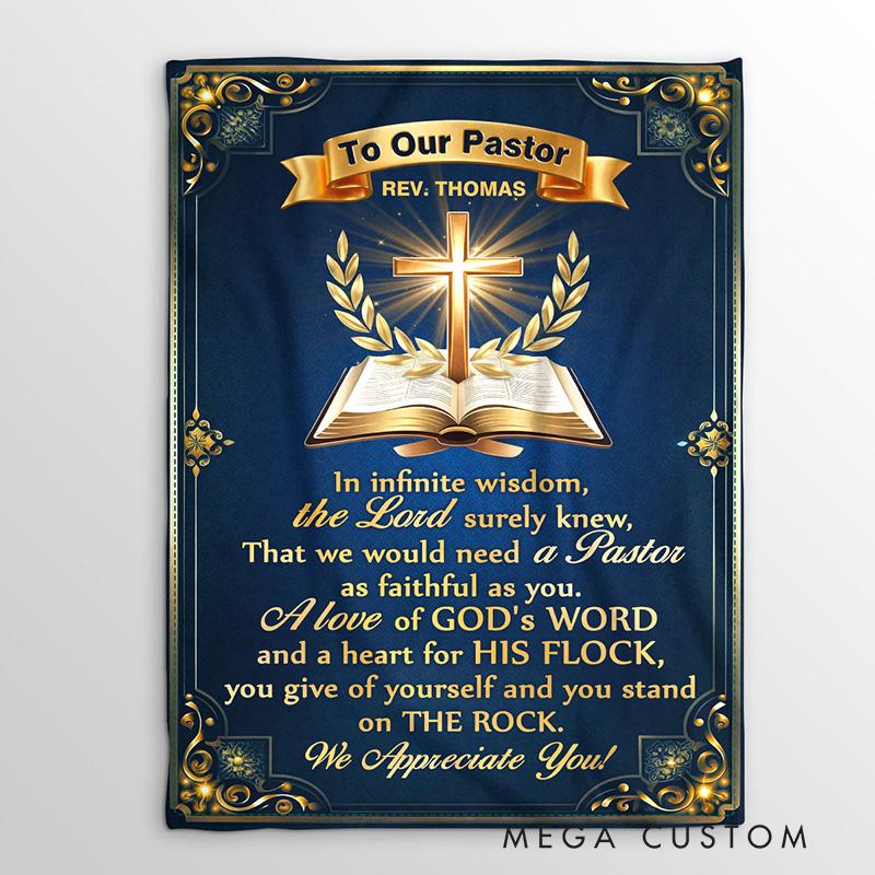 Personalized To Our Pastor Soft Throw Blanket with Name Home Decor Grace Pastor Blanket Appreciation Gift for Christian Pastor