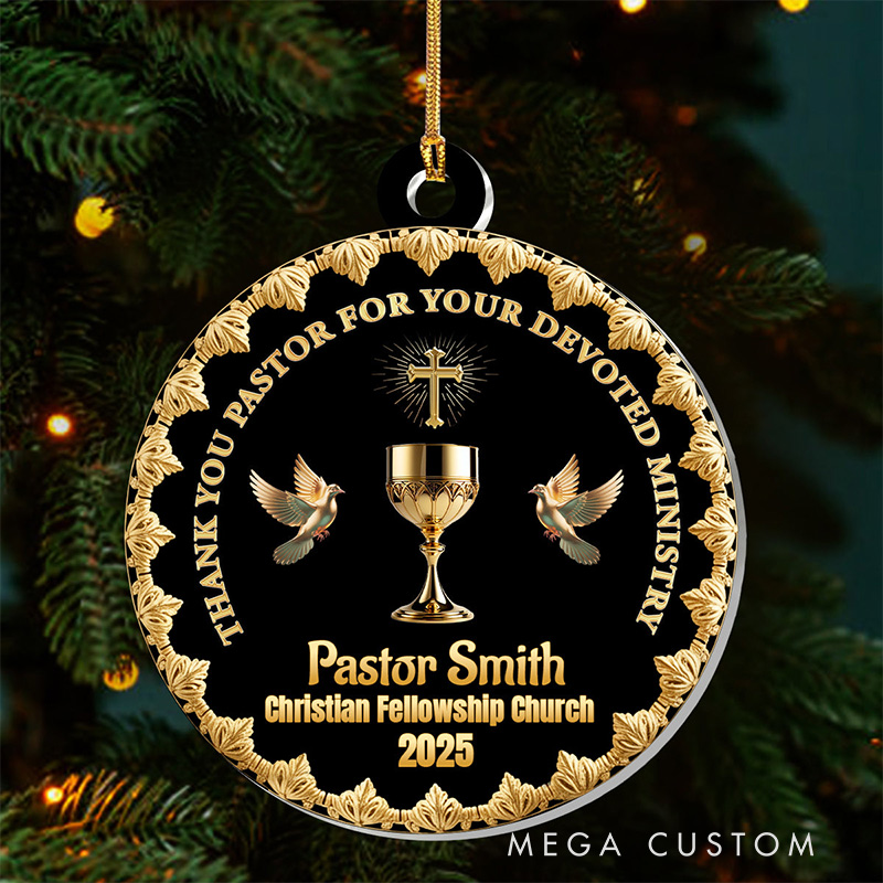 Personalized Thank You Pastor for Your Devoted Ministry Acrylic Ornament with Name Church and Date Religious Gift Christian Gift Pastor Gift