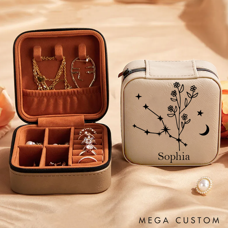Personalized Birth Flower Jewelry Box Zodiac Jewelry Travel Box Travel Gift