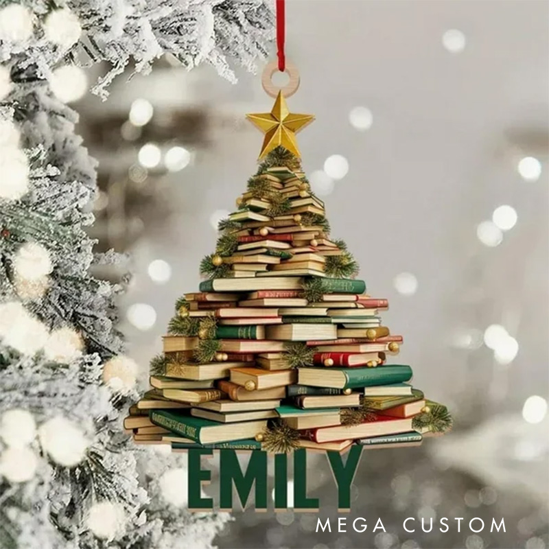 Personalized Book Name Christmas Ornament Book Club Ornament Acrylic Plane Christmas Tree Car Pendant for Book Lover Gift Librarian Gift