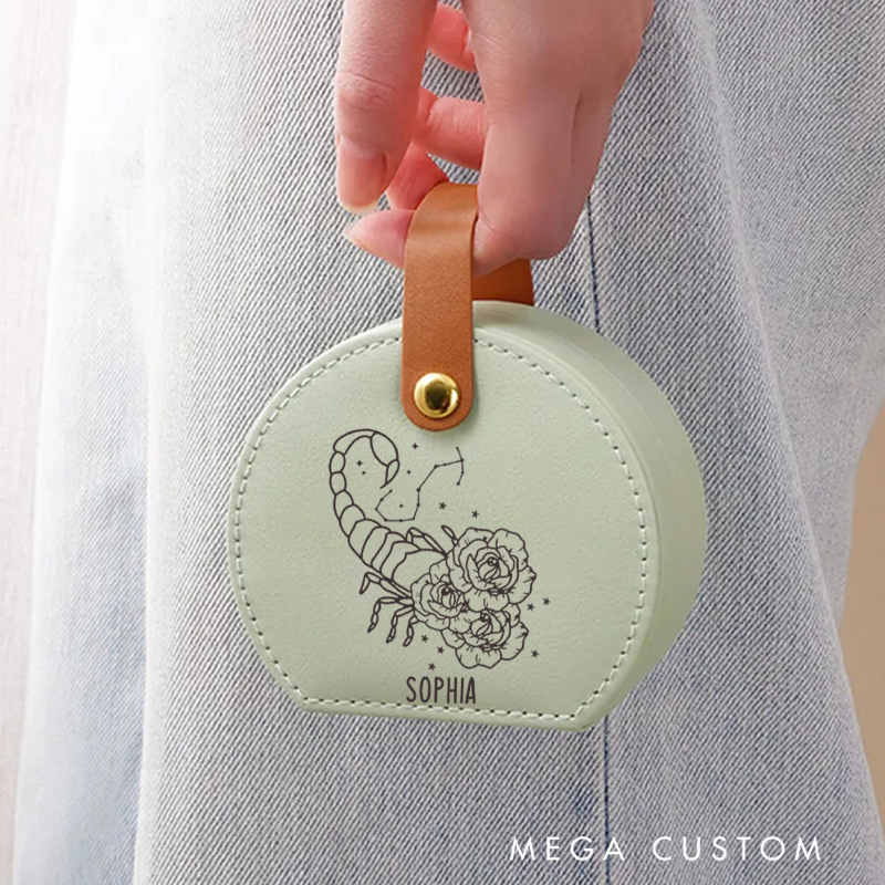 Personalized Leather Jewelry Box With Name Zodiac Signs Gifts for Women Jewelry Travel Case Jewelry Organizer Box