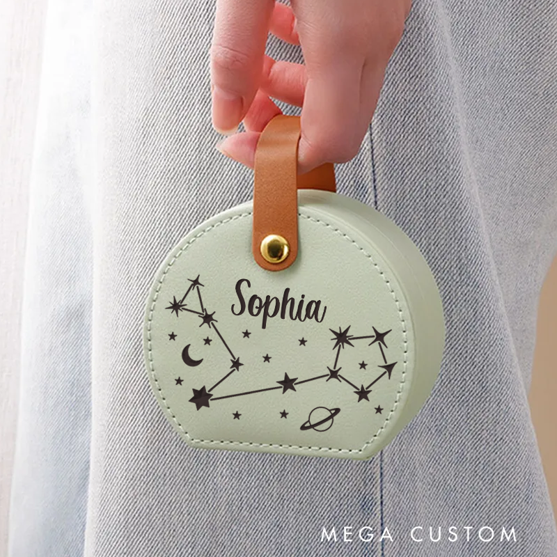 Personalized Leather Jewelry Box With Name Zodiac Signs Gifts for Women Jewelry Travel Case Jewelry Organizer Box