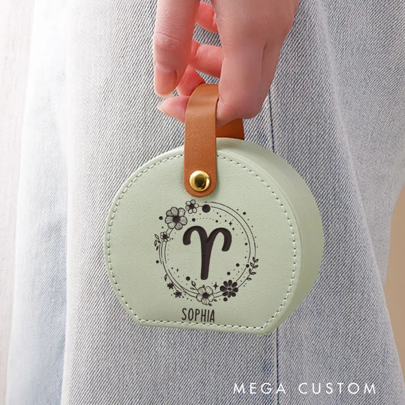 Personalized Leather Zodiac Sign Jewelry Case Zodiac Moon Gift Zodiac Leather Travel Case Gift for Her