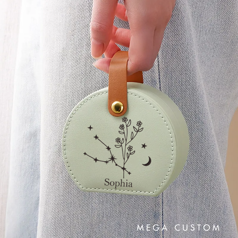 Personalized Birth Flower Jewelry Box Zodiac Jewelry Travel Box Travel Gift