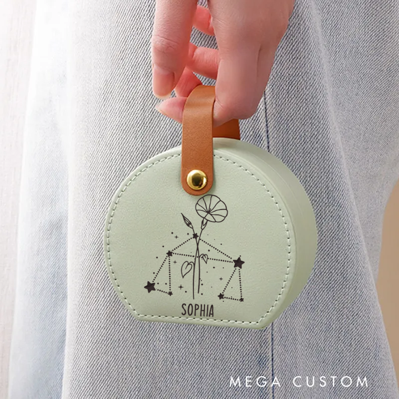 Personalized Zodiac Sign Jewelry Case Zodiac Moon Gift Zodiac Leather Travel Case Gift for Her Astrology Jewelry Box