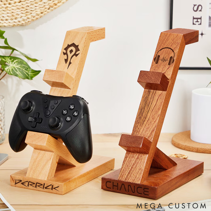 Personalized Wooden Headphones Holder and Controller Stand Engraved Gaming Controller Holder Custom Name Gift for Geek Gamers Lover