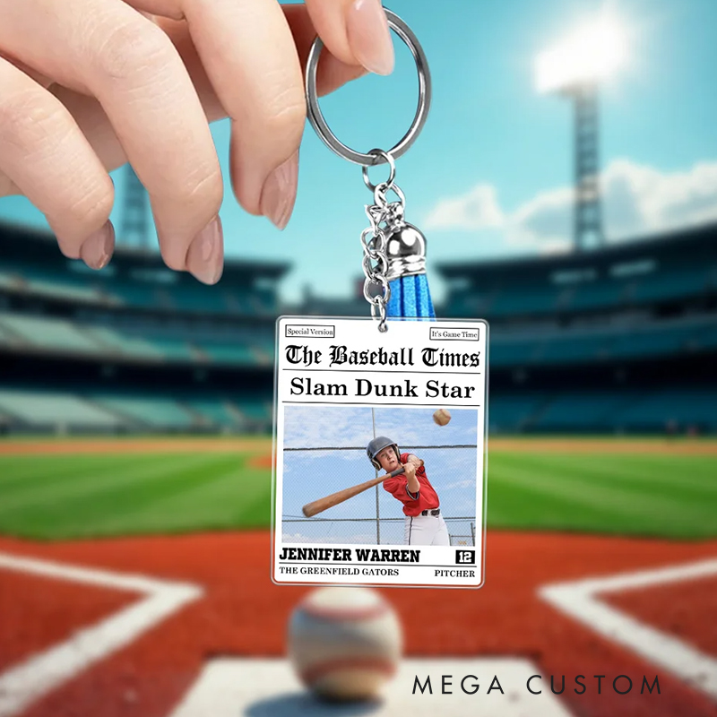 Personalized Baseball Acrylic Keychain with Custom Player Photo and Tassel  