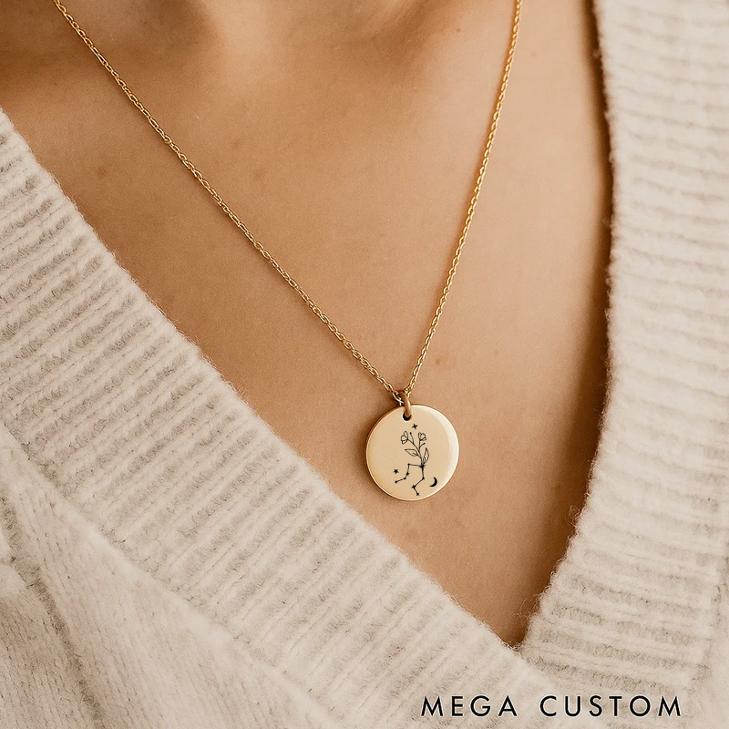 Personalized Engraved Necklace With Name Zodiac Signs Gifts for Women Birthday Gift