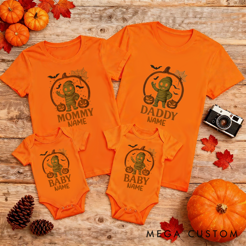 Personalized Halloween Terrifying Pumpkin and Mummy Pattern Design Family Matching Outfit