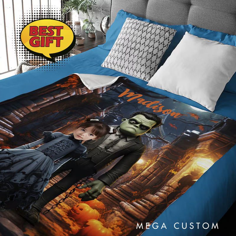 Personalized Witch Photo Blanket Custom Halloween Blanket
