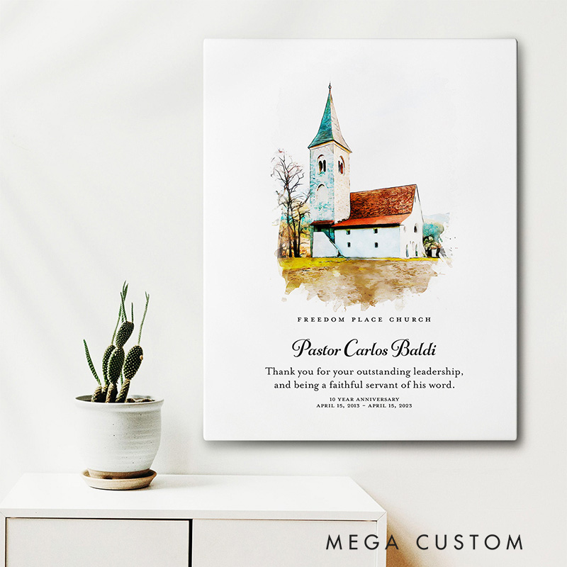 Personalized Your Church Photo Frameless Canvas Painting with Name Date Wall Decor Retirement Anniversary Installation Gift Pastor Appreciation Gift
