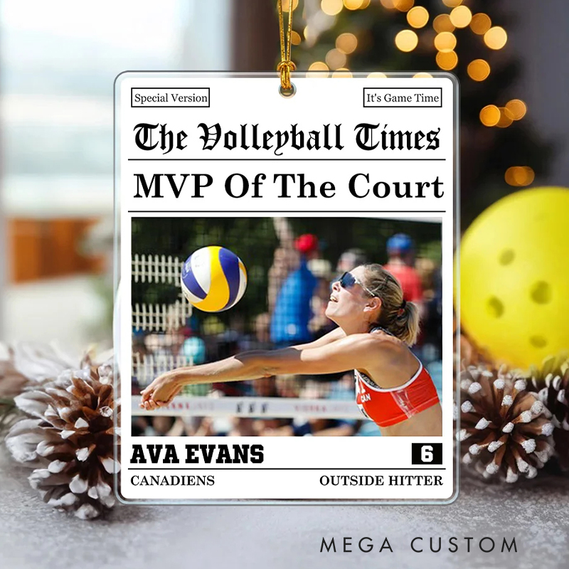 Personalized The Sports Times Baseball Newspaper Design Acrylic Christmas Ornament with Custom Photo and Text