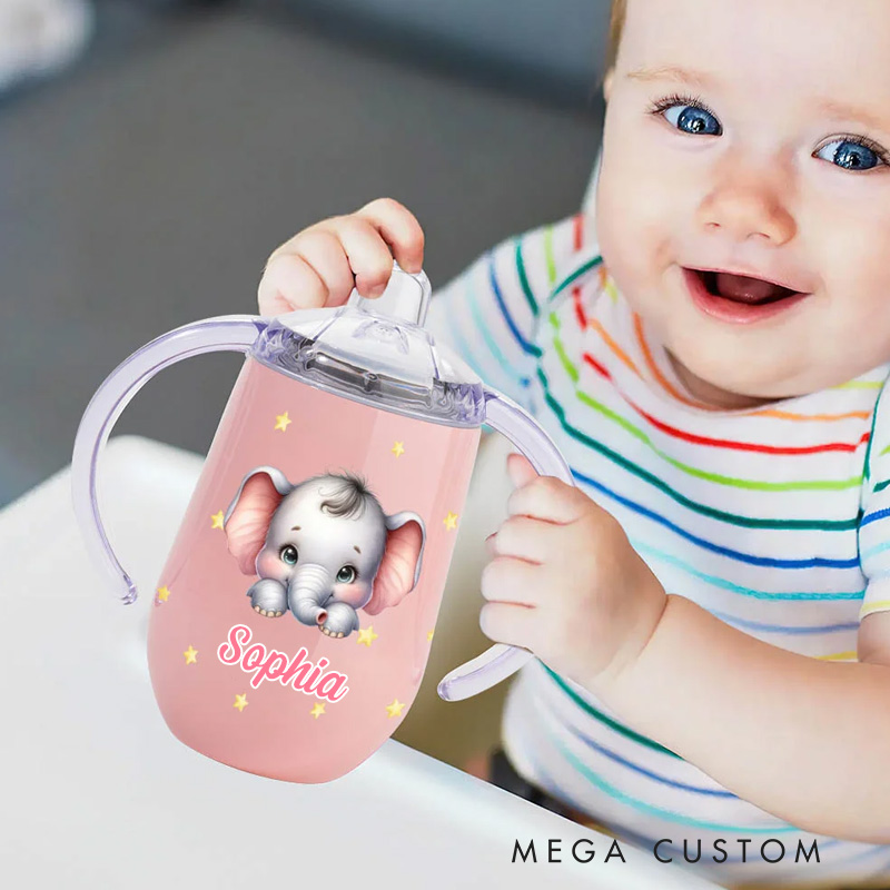 Personalized Cute Fantasy Unicorn Bear Animal 10 oz Insulated Sippy Cup with Name and Handle Baby Shower Birthday Gift for Toddler Kid