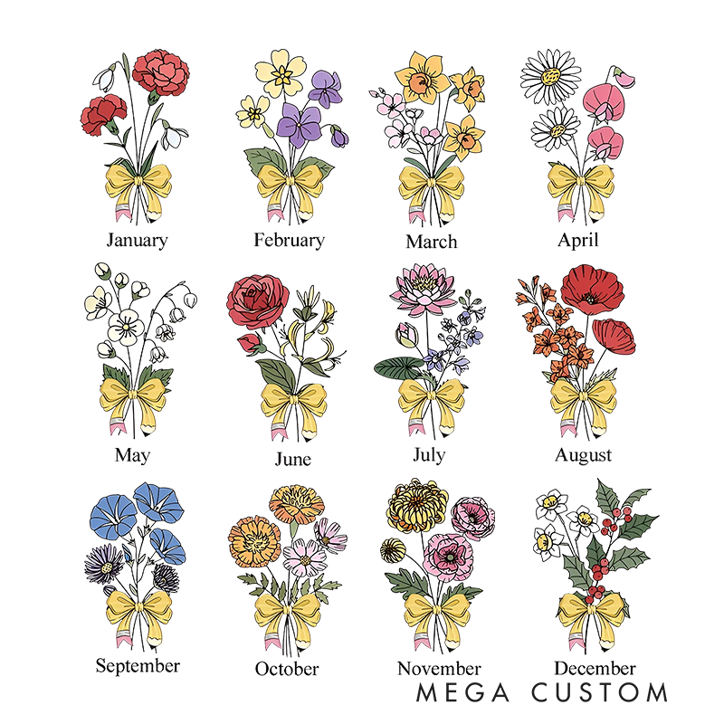 Personalized Teacher Birth Flower Tumbler with Lid and Straw Custom Glass Coffee Cup Unique Gift for Teachers