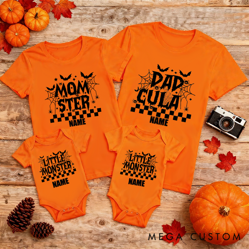 Personalized Halloween Dad Cula Momster Little Monster Horror Style Design Family Matching Outfit