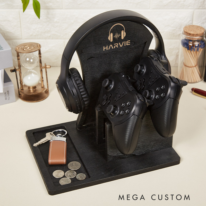 Personalized Wooden Headphones Holder and Controller Stand Engraved Headset Stand Custom Controller Holder Gift for Geek Gamers Lover