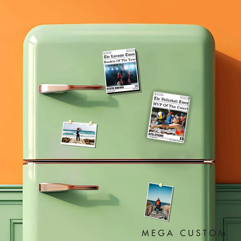 Personalized The Sports Times Baseball Newspaper Refrigerator Magnet with Custom Photo and Text  