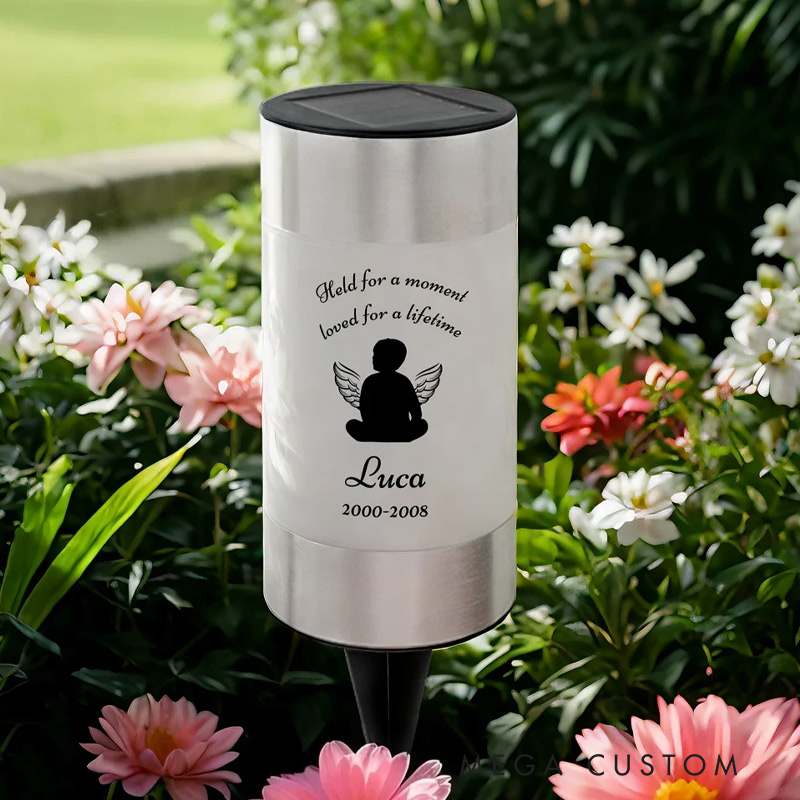 Personalized Angel Wing Footprint Character Silhouette Solar Garden Light with Name and Date Garden Decor Memorial Sympathy Gift for Loss of Loved One