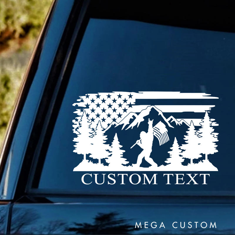 Personalized Patriotic Hiking Adventure Decal Funny Forest Mountains Decal Camper Van Sticker Gift for Outdoor Adventure Enthusiasts
