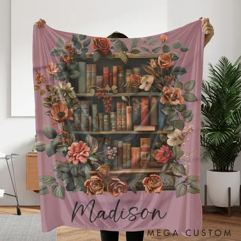 Personalized Floral Book Throw Blanket with Name Custom Floral Bookish Blanket Reading Lover Blanket Book Lover Gift Librarian Gift