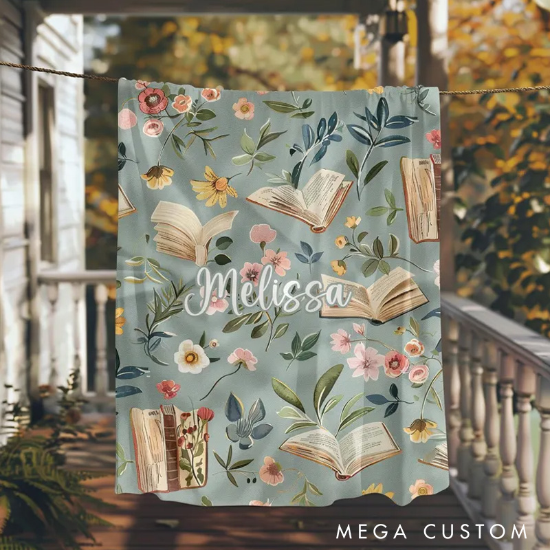 Personalized Floral Book Throw Blanket Custom Reading Nook Blanket with Name Books Reading Blanket Book Lover Gift Librarian Gift