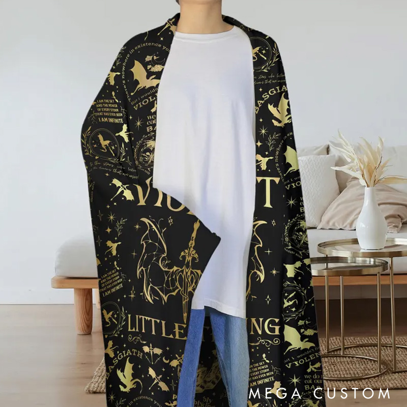 Personalized Dragon and Sword Throw Blanket Custom Cozy Dragon Throw Blanket with Name Fantasy Bookish Blanket Book Lover Gift Librarian Gift