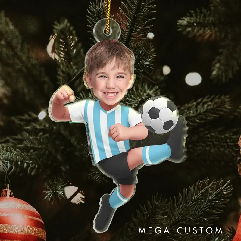 Personalized American  Football Player Acrylic Christmas Ornament with Custom Team Name, Name, and Number