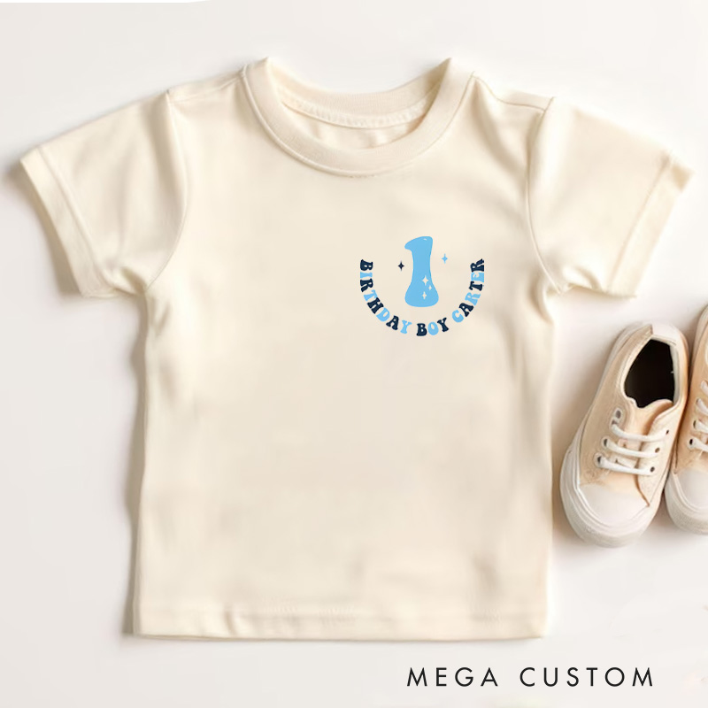 Personalized Kids Birthday T-Shirt with Fun Blue Design and Name for a Memorable Birthday