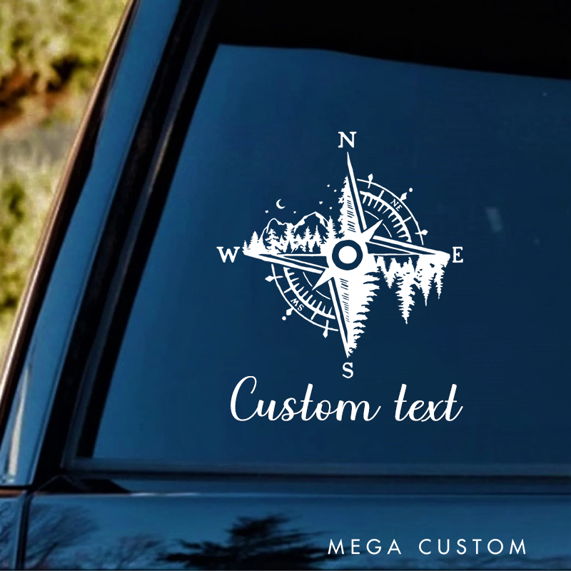Personalized Mountain Compass Decal Car Decal Van Life Decal Glamping Window Sticker Gift for Outdoor Adventure Lover