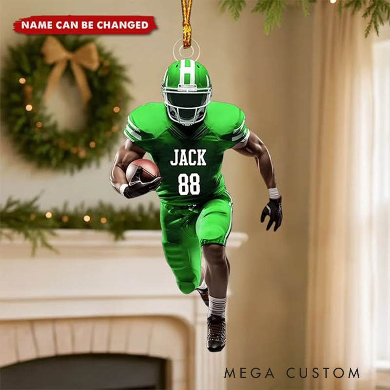 Personalized Football Player Acrylic Christmas  Ornament with Custom Name and Number