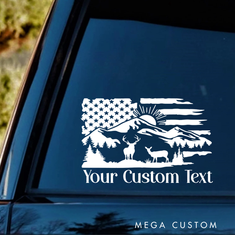 Personalized Family Name Decal Flag Deer Decal Decal for Camper or Fifth Wheel Gift for Outdoor Adventure Lover