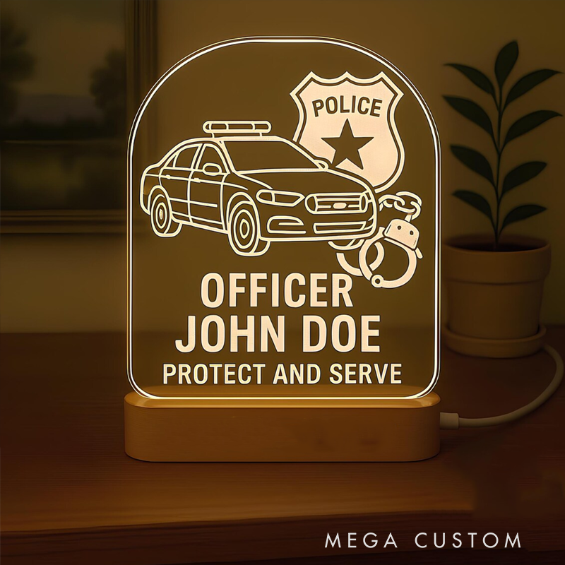 Personalized Police Officer LED Desk Lamp with Badge and Car Design Unique Gift for Law Enforcement