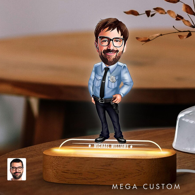 Personalized Police Officer Caricature LED Desk Lamp Fun and Unique Gift for Law Enforcement