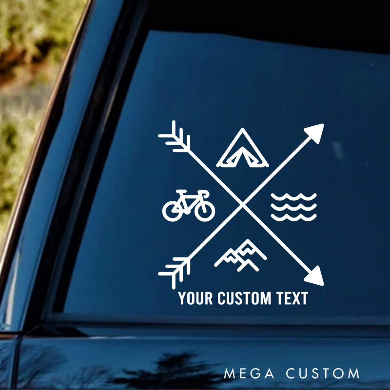 Personalized Adventure Icons Car Decal Adventure Awaits Vinyl Decal Van Camping Sticker Gift for Outdoor Hiking Lover